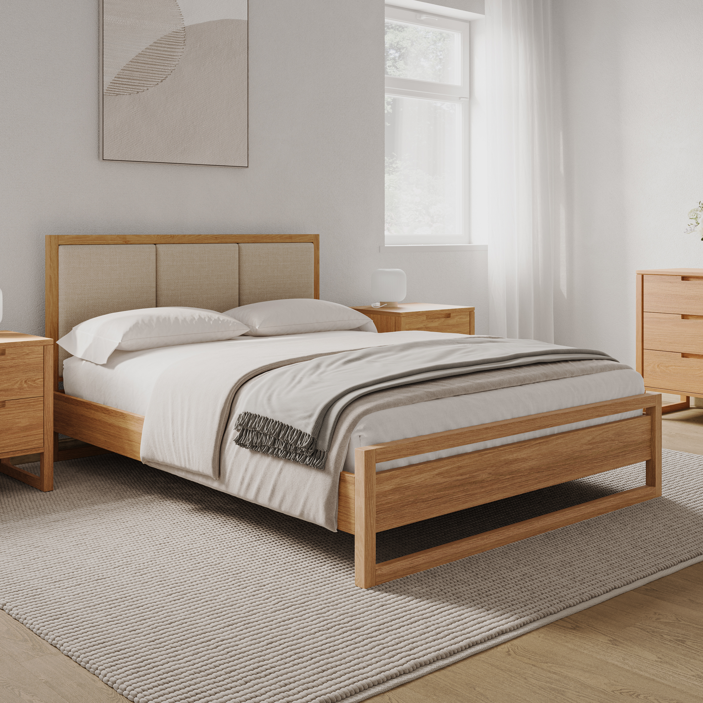 Upholstered Bruno Bed Frame - Solid Oak