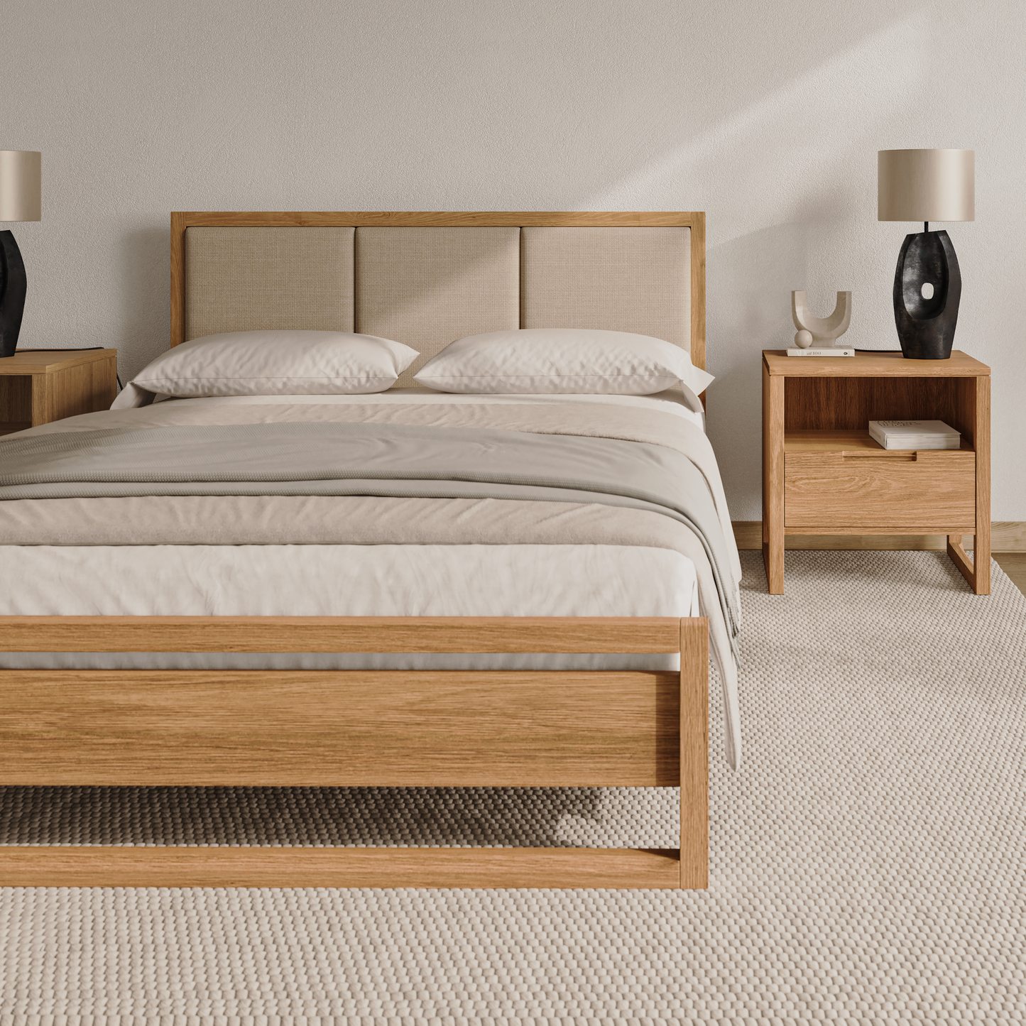 Upholstered Bruno Bed Frame - Solid Oak